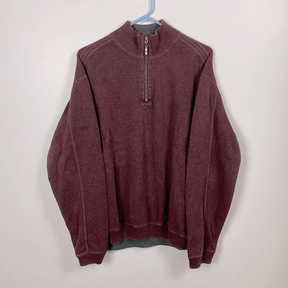 Tommy Bahama Flipshore Quarter Zip in maroon and gray - Picture 3 of 16
